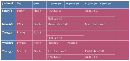 جدول الاسبوع الثالث